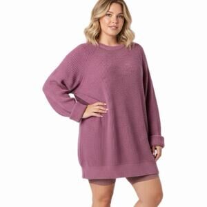 H&M L.OG.G. Women's Tunic Sweater Size S Pink Ribbed Knit Crew Neck Long Sleeve